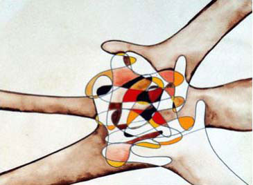 Carla Farsi, <i>Coming together</i>, oil on canvas. Reproduced with kind permission of the artist.