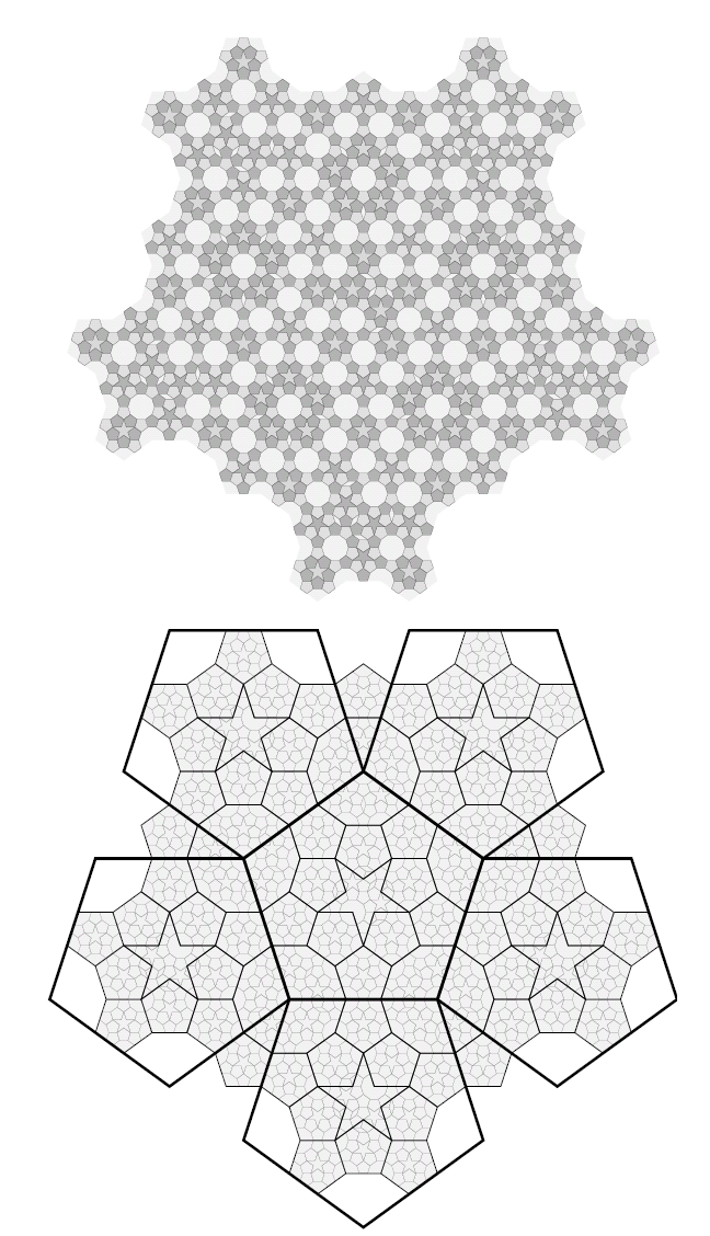 Figure 14: A small part of a tiling produced from pentagons and rhombi via two applications of the subtitution rules in figure 13.