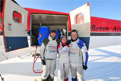 From left to right: Martin Hartley, Ann Daniels, and Pen Hadow, the Arctic Survey ice team.