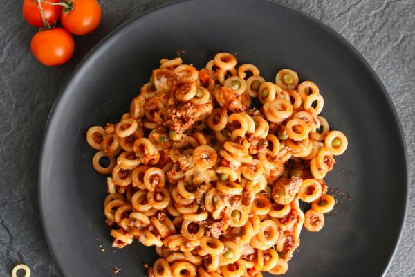 A plate of spagetti hoops
