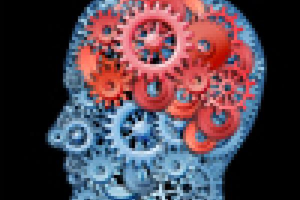 Head and brain made up of cogs