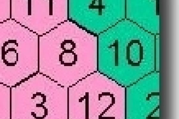 Green and pink numbers in hexagons